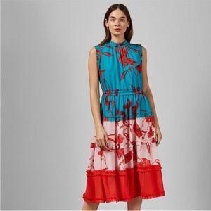 Ted Baker London Fantasia Tiered Midi Dress in Turquoise